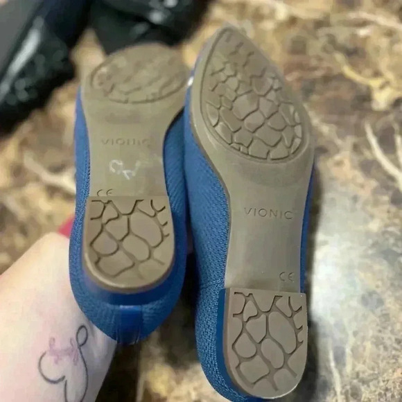 Women's 6.5 Vionic Dahlia Knit Stretch Navy Blue Pink Ballet Flats Shoes Slip-On - Picture 5 of 6